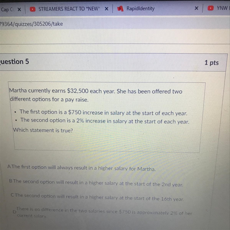 Martha currently earns $32,500 each year. She has been-example-1