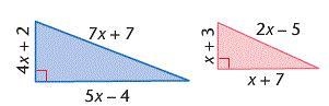 Look at the given triangles. triangles The blue triangle is a right triangle. The-example-1