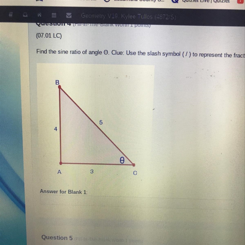 Please help ASAP ! Find the sine ratio of angle (-)-example-1