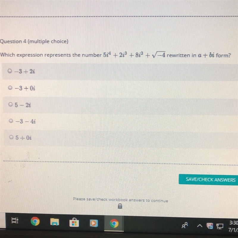 Which expression represents the number rewritten in a+ bi form?-example-1