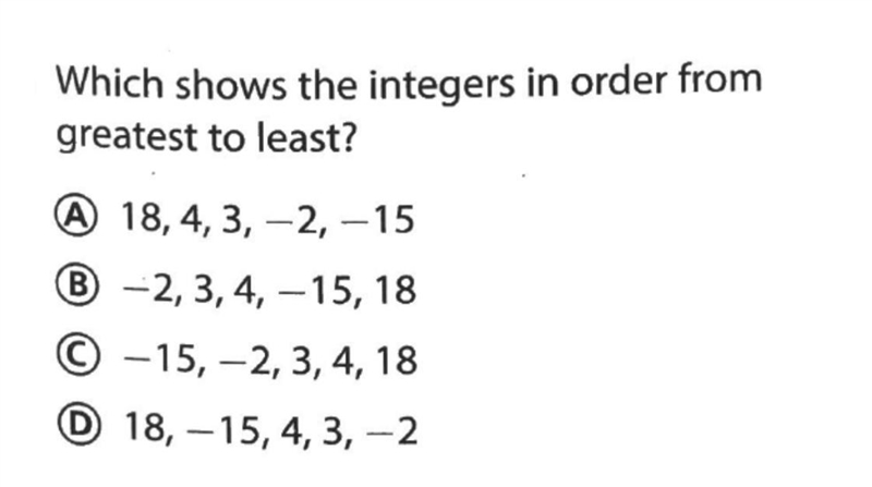 Which shows the integers in order from greatest to least?-example-1