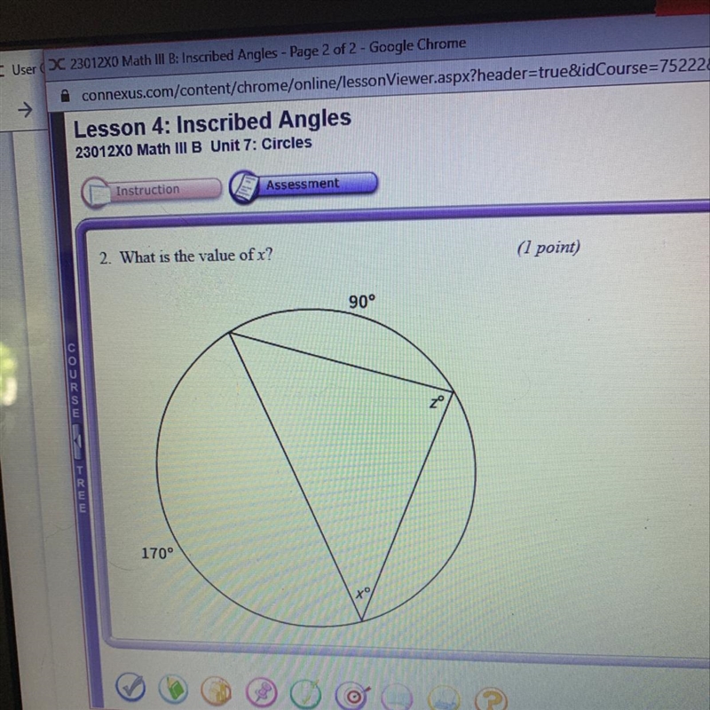 What is the value of x? A.30 B.45 C.85 D.90-example-1