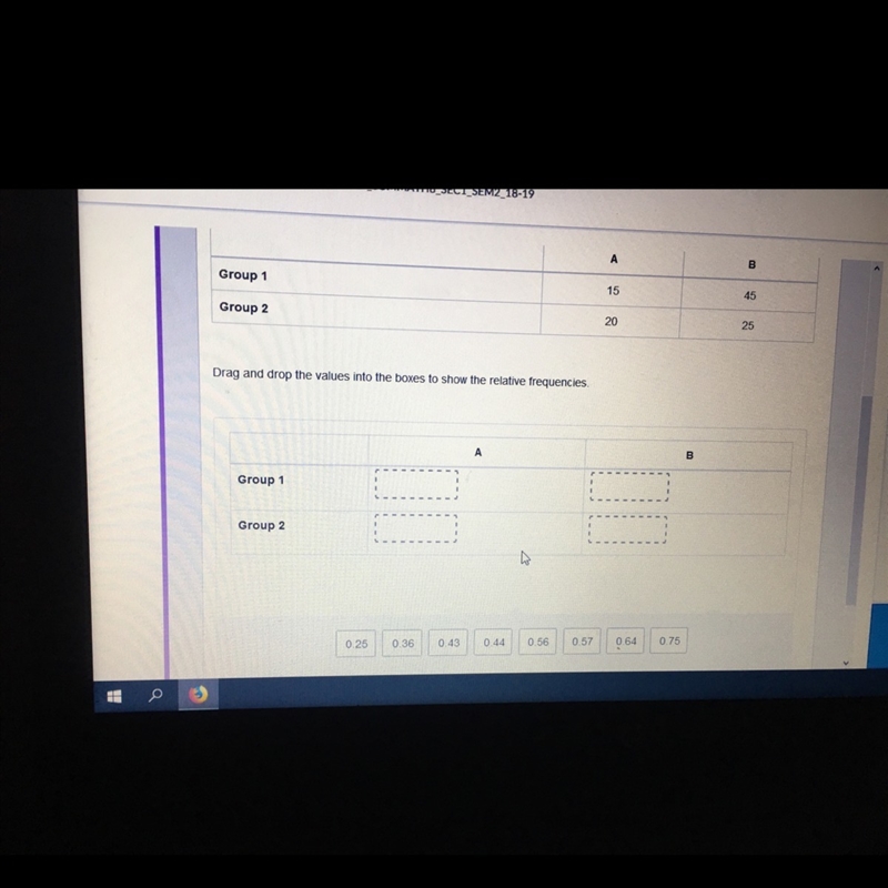 What are the relative frequencies, to the nearest hundredth, of the rows of the two-example-1