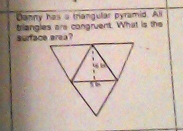 danny has a trianglular pyramid all triangles are conguent what is the surface area-example-1