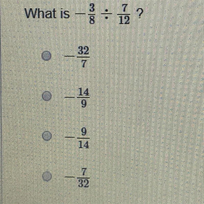 What is -3/8 divided by 7/12-example-1