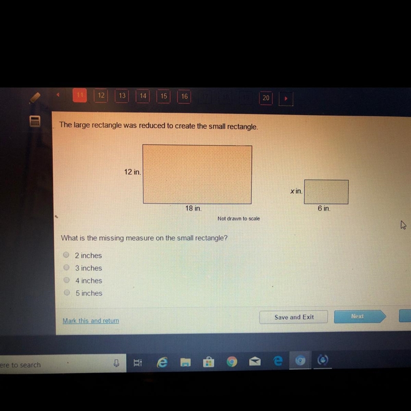 The large rectangle was reduced to create the small rectangle.What is the missing-example-1