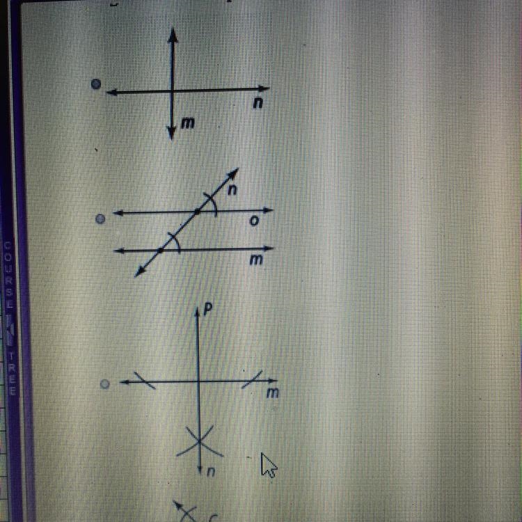 Which diagram shows line m parallel to line n-example-1