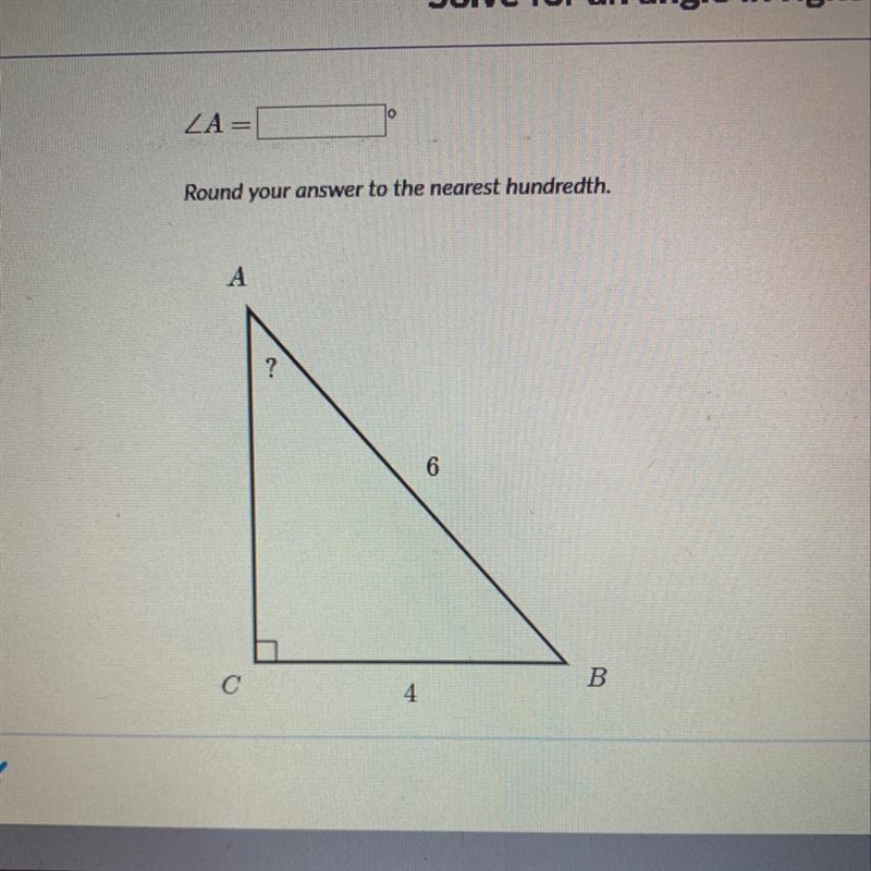 Solve for an angle in right triangles.-example-1