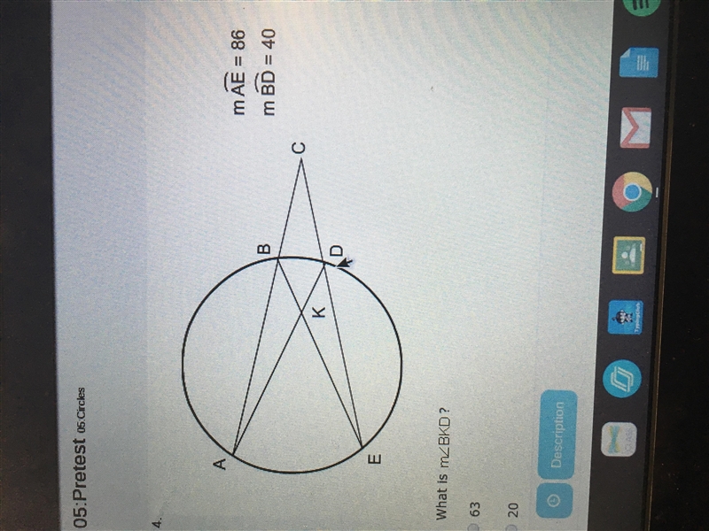 What is angle BKD? A.63 B.20 C.23 D.43-example-1