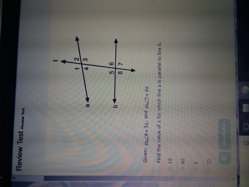 Find the value of x for which line a is parallel to line b.-example-1