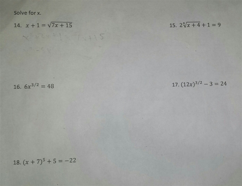 Please solve for x on numbers 14-18!!-example-1