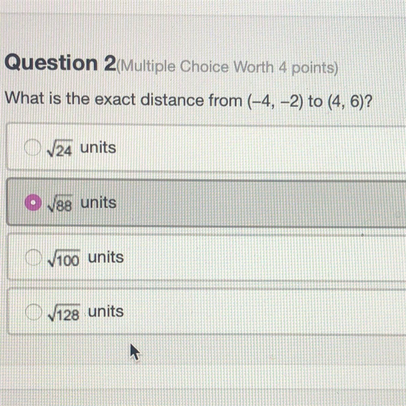 What is the exact distance from (-4,-2) to (4,6)?-example-1