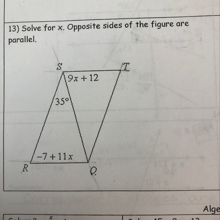 Solve for X. Opposite sides of the figure are parallel.-example-1