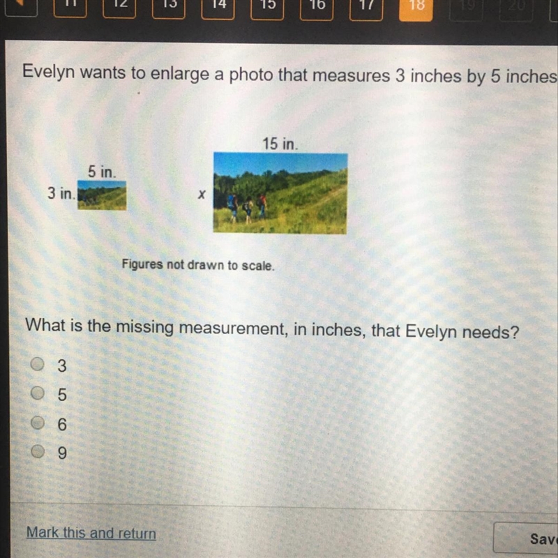 Evelyn wants to enlarge a photo that measures 3 inches by 5 inches. What is the missing-example-1