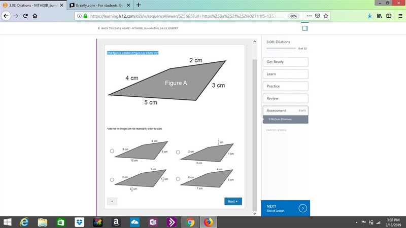 What figure is a dilation of Figure A by a factor of 2?-example-1