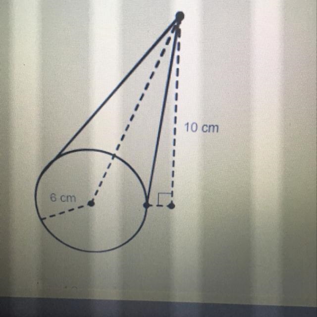 What is the volume of this oblique cone? A. 12 π cm^3 B. 40 π cm^3 C. 60 π cm^3 D-example-1