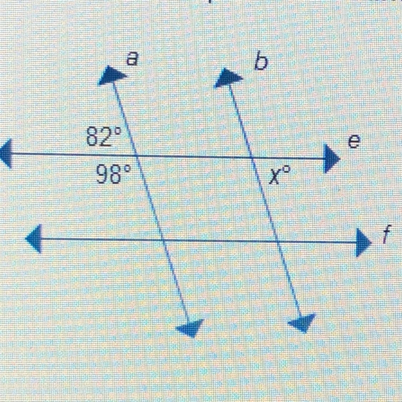 Lines a and b are parallel and lines e and f are parallel. What is the value of x-example-1