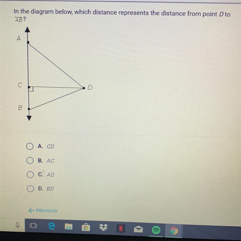 In the diagram below, which distance represents the distance from point D to ΠΗ - Ο Ο Ο Ο-example-1