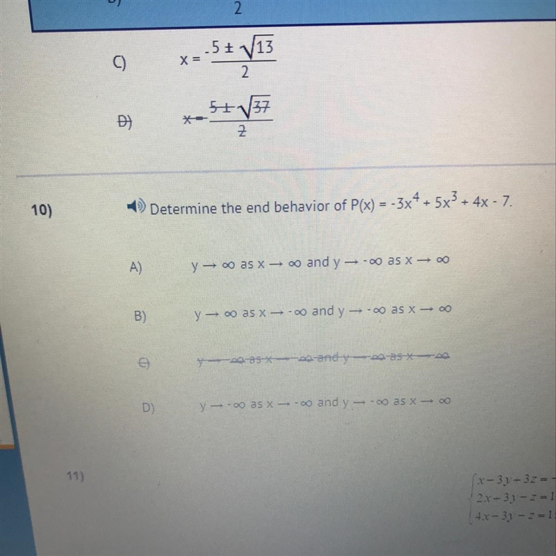 Determine the end behavior of P(x) -3x^4+5x^3+4x -7-example-1