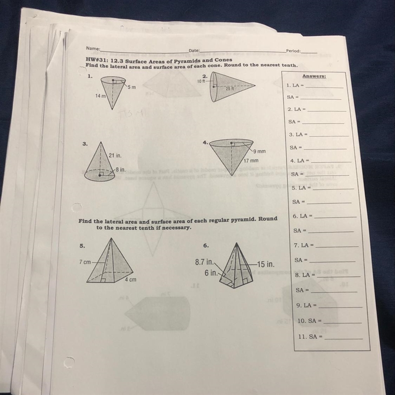 Hw 31 surface area of pyramids and cones-example-1