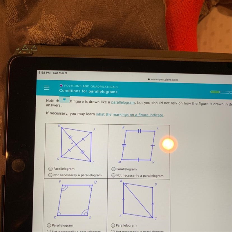 Which ones are a parallelogram and which are not?-example-1