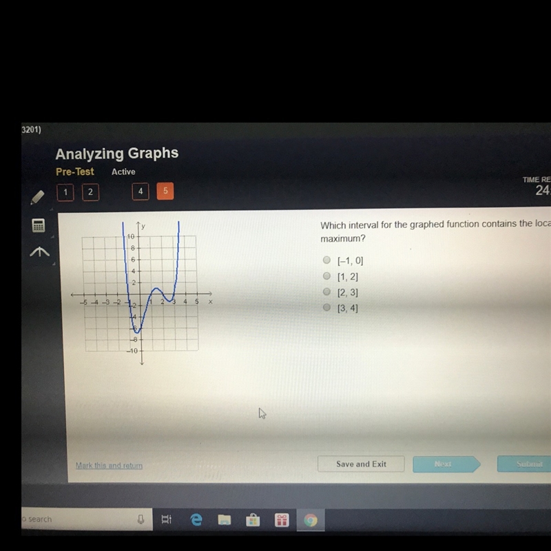 What interval for the graphed function contains local maximum-example-1