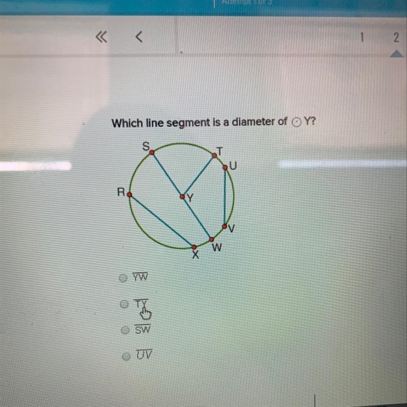 What line segment is the diameter of Y-example-1