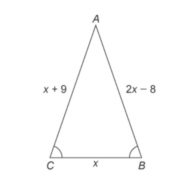 If AB = 2x–8 and AC = x+9, What is the length of BC?-example-1