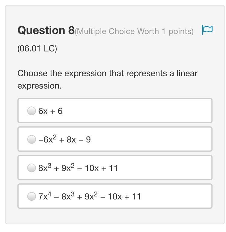 Choose the expression that represents a cubic expression. 19x4 + 18x3 − 16x2 − 12x-example-1