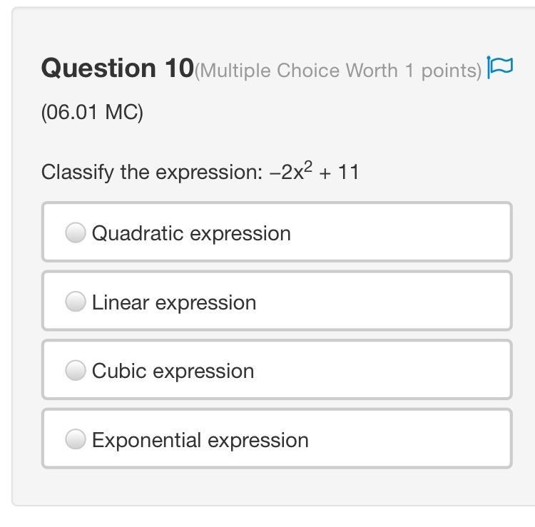 Choose the expression that represents a cubic expression. 19x4 + 18x3 − 16x2 − 12x-example-4