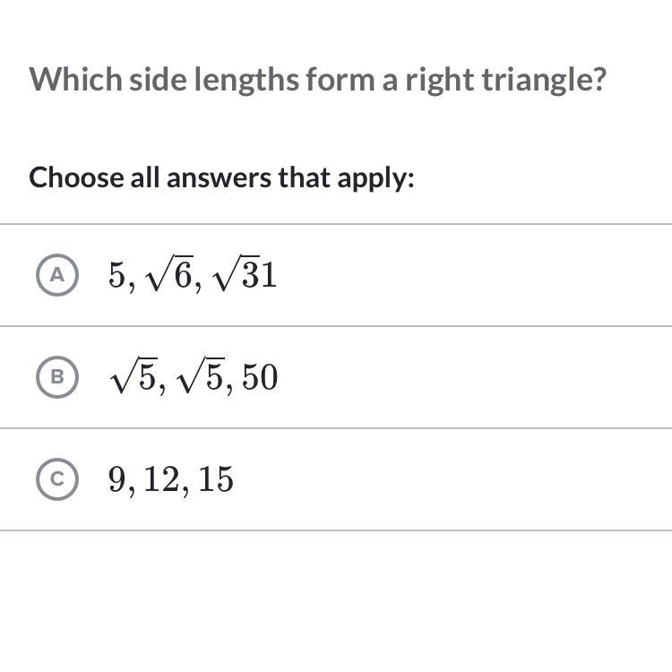 What side lengths form a right triangle-example-1