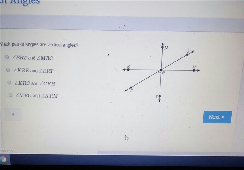 Which pair of angles are vertical angles-example-1