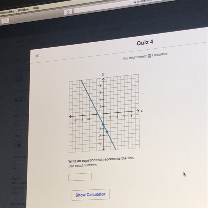 Write an equation that represents the line use exact numbers-example-1