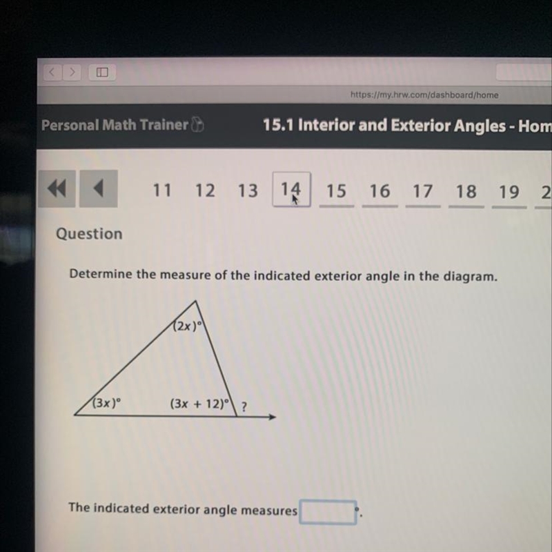 I need help indicating the exterior angle-example-1