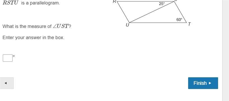 RSTU is a parallelogram. What is the measure of ∠UST? Enter your answer in the box-example-1