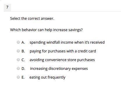 Which behavior can help increase savings?-example-1