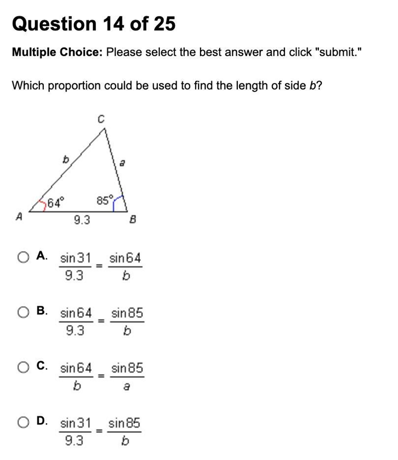 Which proportion could be used to find the length of side b?-example-1