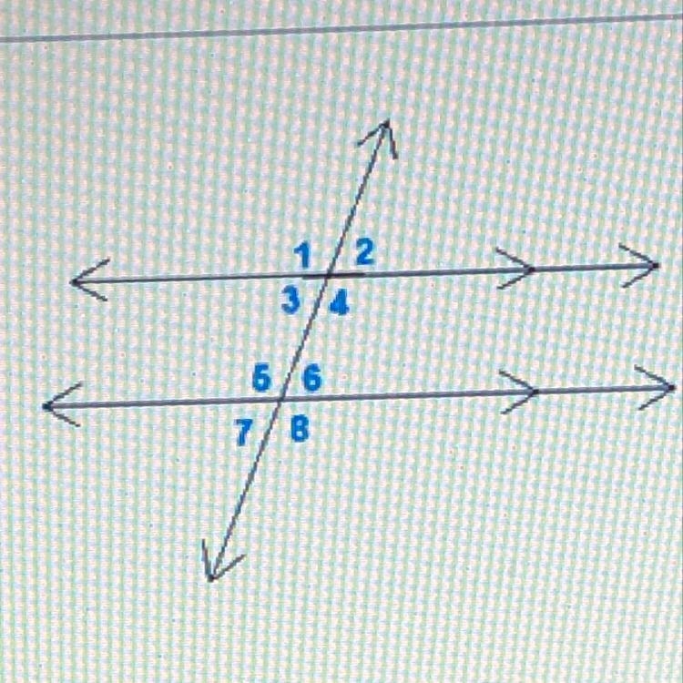 Which pair of angles are congruent? 1 and 8 4 and 6 5 and 6 1 and 7-example-1