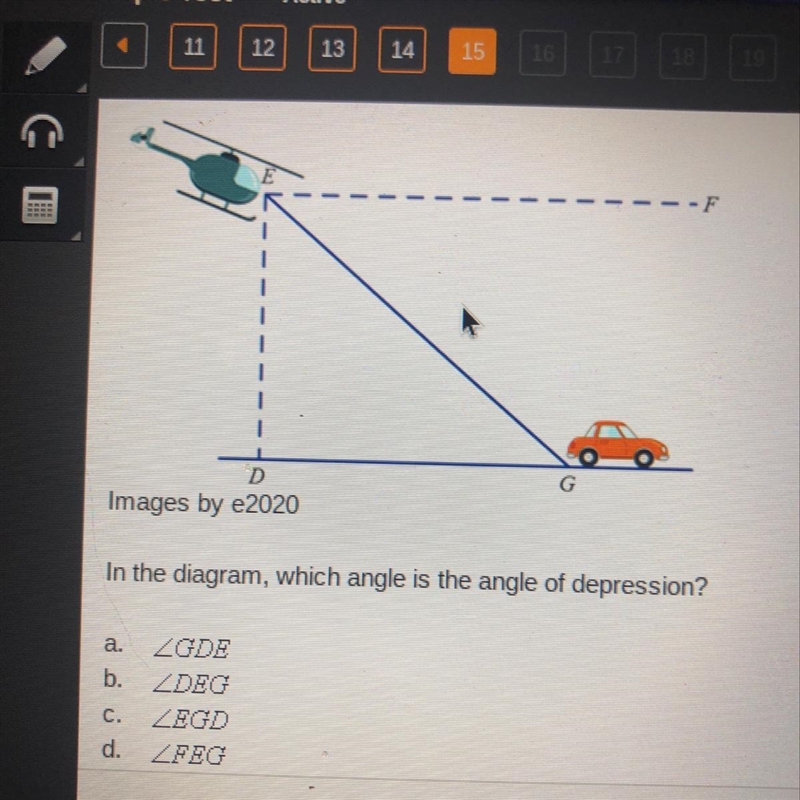 Analyze the diagram below? In the diagram, which angle is the angle of Depression-example-1