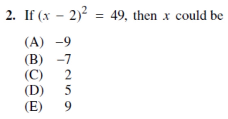 If ( x - 2 ) 2 = 49, then c could be-example-1