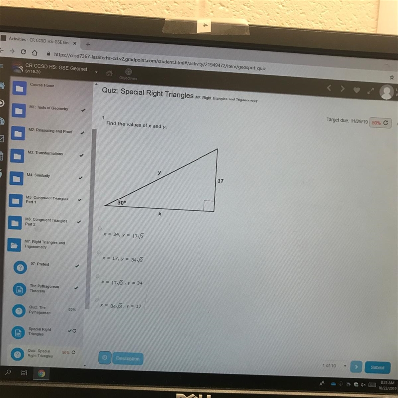 Find the values of x and y. 30°-example-1