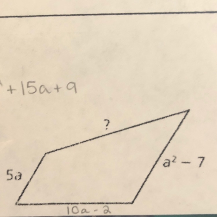 The fence around a quadrilateral-shaped pasture is 3a^2+15a+9 long. Three sides of-example-1