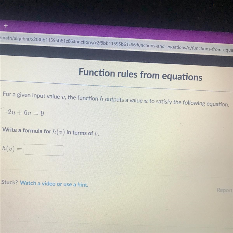 - 2u + 6v = 9 write a formula for h(v) in terms of v Plzzzz help I need it-example-1