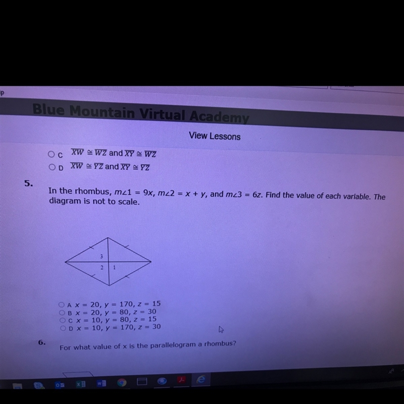 Need help with this rhombus. Question 5. Thanks!-example-1