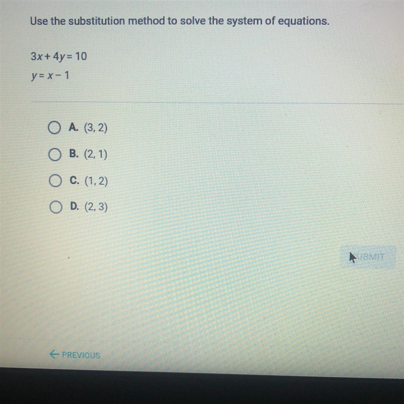 Use the substitution method to solve the system of equations. Please help me get this-example-1