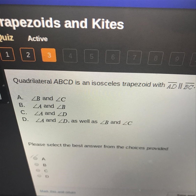 Quadrilateral abcd is an isosceles trapezoid with ad||bc the vase angles are-example-1