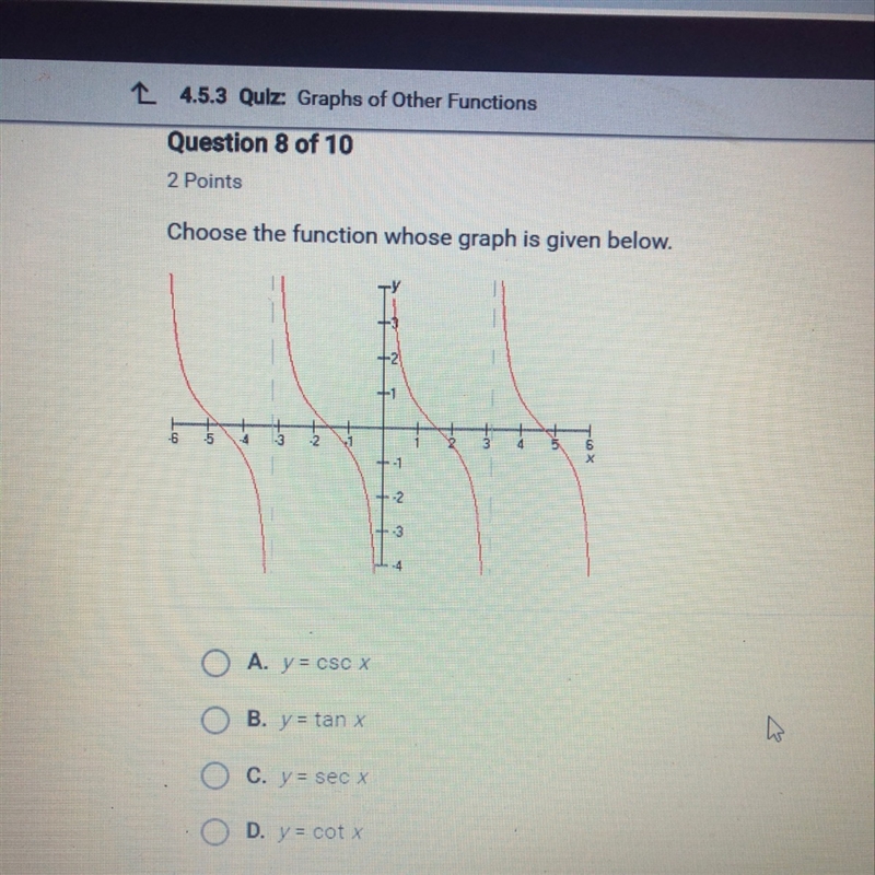 Choose the function whose graph is given below.-example-1