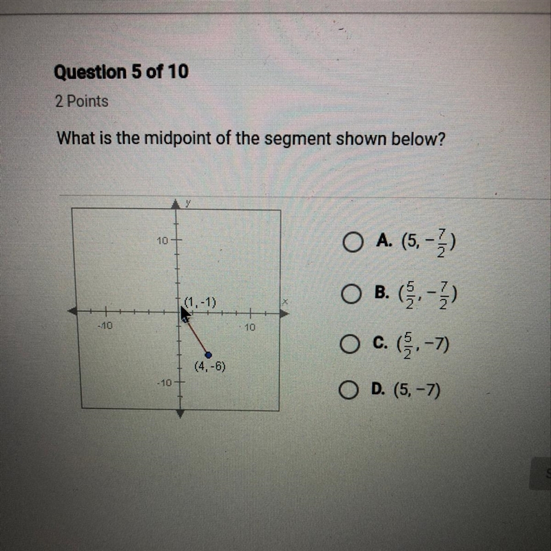 What is the midpoint of the segment shown below?-example-1