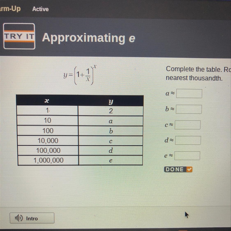 Complete the table. round your entires to the nearest thousandth.-example-1