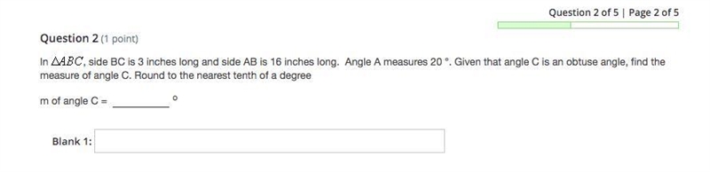 In triangle abc , side BC is 3 inches long and side AB is 16 inches long. Angle A-example-1